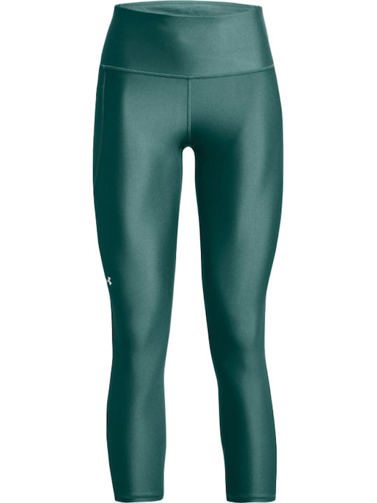 Heat Gear 7/8 Women's Cropped Training Legging Shiny & High Waisted Coastal Teal / White