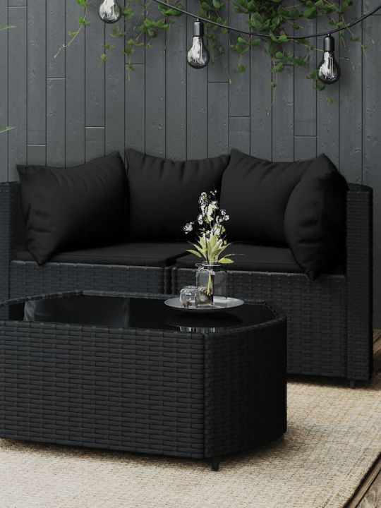 Set Wohnzimmer-Set für kleine Außenbereiche Schwarz mit Kissen 3Stück