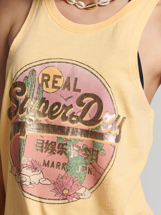 VINTAGE LOGO NARRATIVE Women's Summer Blouse Cotton Sleeveless Yellow