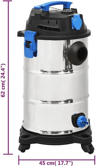 vidaXL Vacuum Wet / Dry 1200W with Stainless Bin 30lt