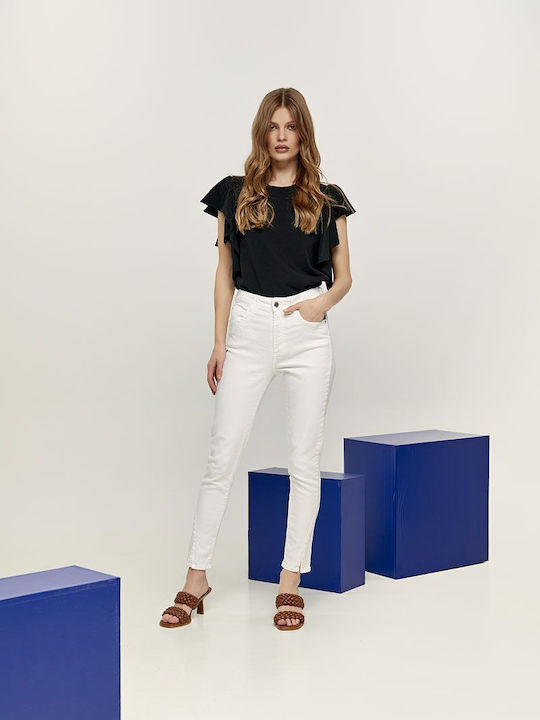 Abrina-N Ψηλόμεσο Γυναικείο Jean Παντελόνι σε Slim Εφαρμογή Λευκό