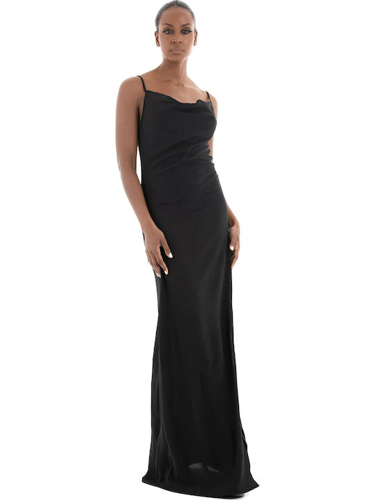 Sommer Maxi Abendkleid Slip Dress Drapierung mit Tränen Schwarz