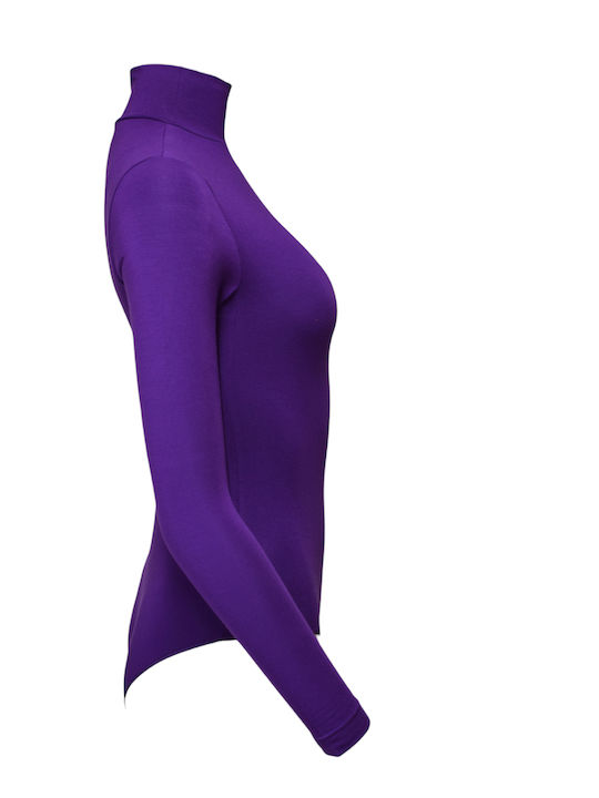 Lingerie Long Sleeve Turtleneck Bodysuit Purple