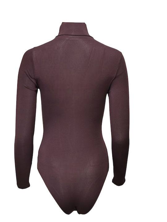 Apple Boxer Lingerie Long Sleeve Turtleneck Bodysuit Brown