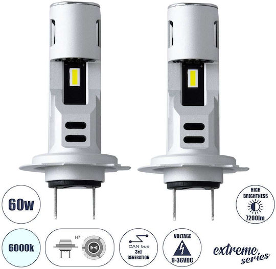 GloboStar Lamps Car H7 Canbus LED 6000K Cold White 12V 60W 2pcs