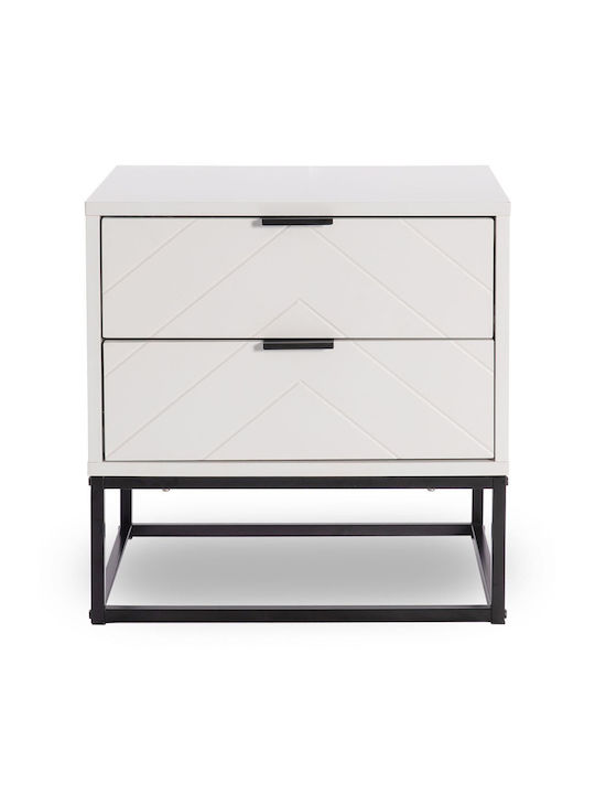 Wooden Bedside Table with Metallic Legs White 48x40x48cm