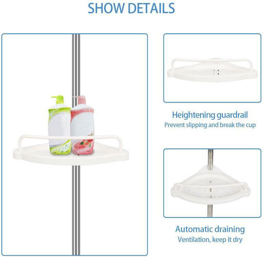 Corner Wall Mounted Bathroom Shelf Plastic with 4 Shelves 33.5x21.5x260cm White