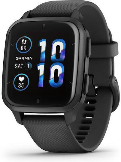 Garmin Venu Sq 2 Music Edition Aluminium 40mm Waterproof Smartwatch with Heart Rate Monitor (Slate Aluminium Bezel with Black Case and Silicone Band)