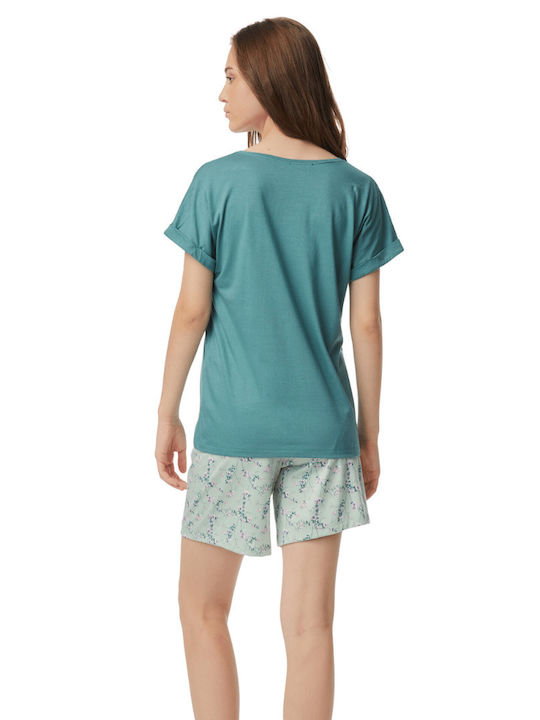 Minerva Summer Women's Pyjama Set Petrol Mint Les Fleurs