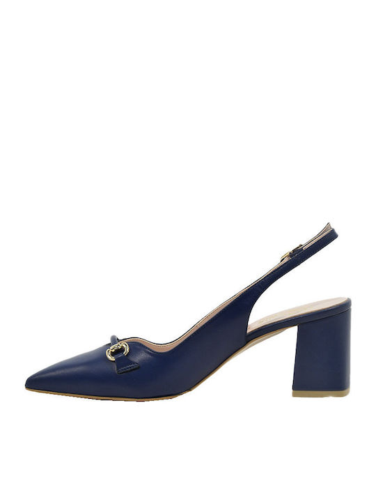 X Leder Pumps mit Riemchen Marineblau