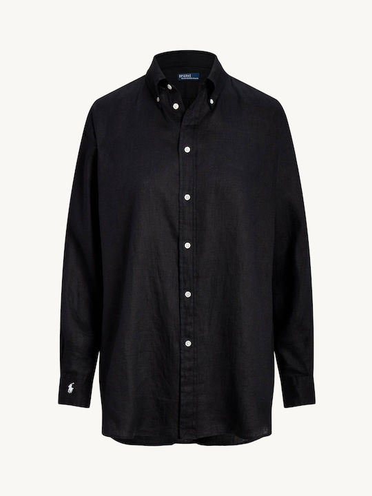 Ralph Lauren Women's Linen Long Sleeve Shirt Black