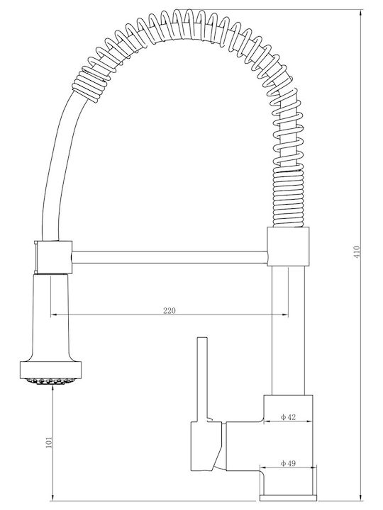 Vinci Prince Küchenarmatur Zähler mit Dusche und Spirale Silber