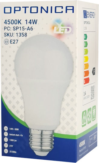 Optonica LED Bulb 14W for Socket E27 and Shape A60 Natural White 1380lm