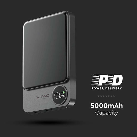 V-TAC MagSafe Power Bank 5000mAh 20W με Θύρα USB-C Σκούρο Γκρι