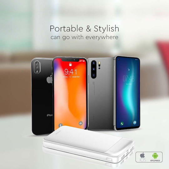 V-TAC Power Bank 10000mAh με Θύρα USB-A και Θύρα USB-C Λευκό