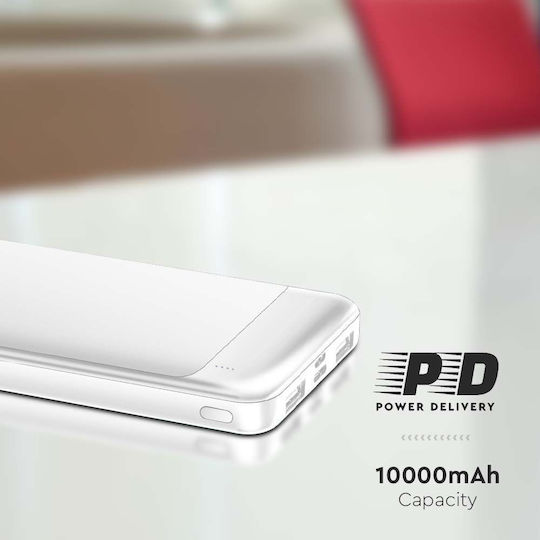 V-TAC Power Bank 10000mAh με Θύρα USB-A και Θύρα USB-C Λευκό