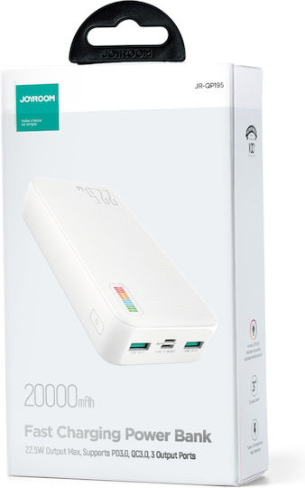 Joyroom Dazzling Series QP195 Power Bank 20000mAh 22.5W cu 2 Porturi USB-A și Port USB-C Alb