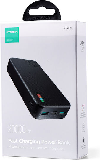 Joyroom Dazzling Series QP195 Power Bank 20000mAh 22.5W με 2 Θύρες USB-A και Θύρα USB-C Μαύρο
