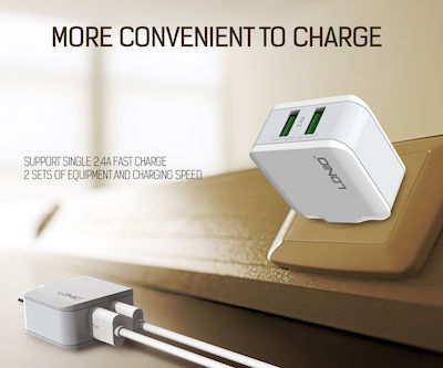 Ldnio Charger with 2 USB-A Ports and Cable Lightning Whites (A2201)