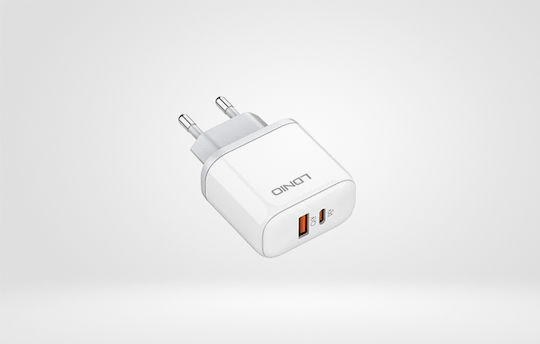 Ldnio Зарядно без кабел с USB-A порт и USB-C порт 45W Power Delivery Бял (A2526C)