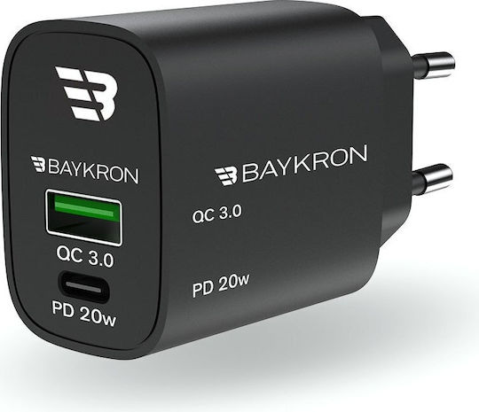 Baykron Φορτιστής Χωρίς Καλώδιο 20W Power Delivery / Quick Charge 3.0 Μαύρος (Smart)