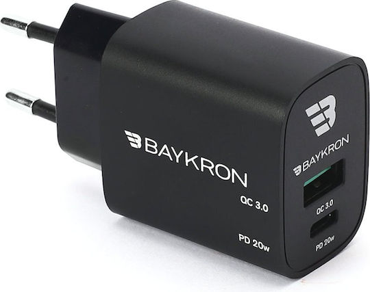 Baykron Φορτιστής Χωρίς Καλώδιο 20W Power Delivery / Quick Charge 3.0 Μαύρος (Smart)
