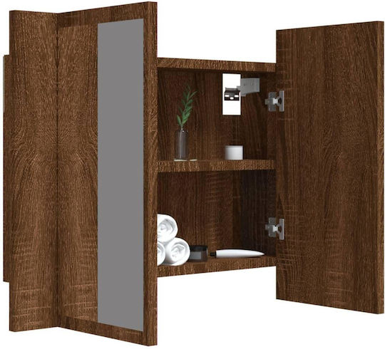 vidaXL Rechteckiger Badezimmerspiegel LED aus Spanplatte mit Schrank 60x45cm Braun