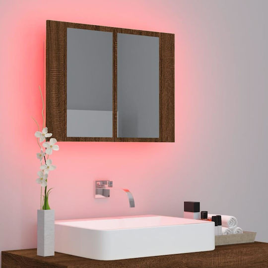 vidaXL Rechteckiger Badezimmerspiegel LED aus Spanplatte mit Schrank 60x45cm Braun