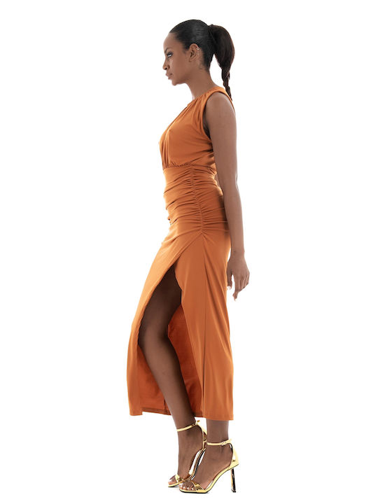 Vero Moda Sommer Midi Kleid mit Schlitz Rust