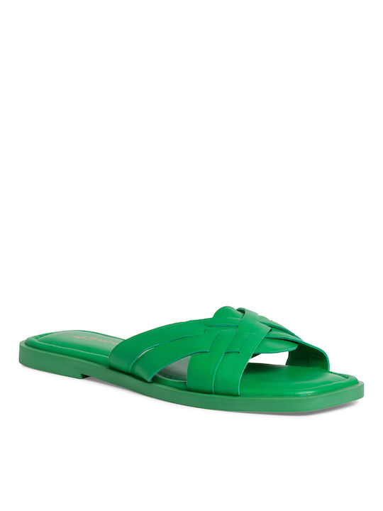 Tamaris Leather Women's Flat Sandals in Green Color