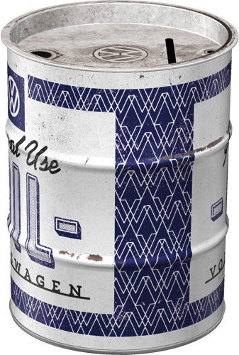 Nostalgic Art Oil Barrel Volkswagen VW - General Use Oil Money Box Metal White 10x10x13cm