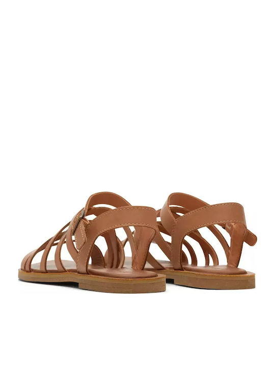 Sephina Leather Women's Flat Sandals with Strap Sandy Beige
