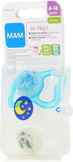 Mam Orthodontic Silicone Pacifiers for 6+ months Air Night Night Elephant Blue 2pcs