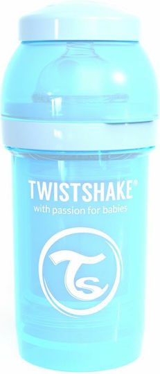 Twistshake Пластмасова Бебешка Бутилка Пастелно Синя Бебешка Бутилка За Колики Силиконов Биберон За 0+ Месеца Синя 180мл