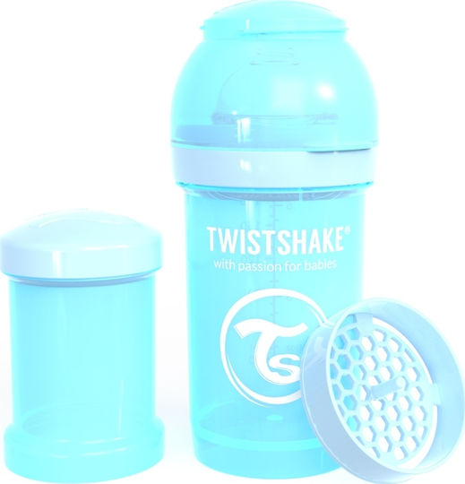 Twistshake Пластмасова Бебешка Бутилка Пастелно Синя Бебешка Бутилка За Колики Силиконов Биберон За 0+ Месеца Синя 180мл