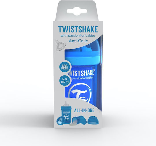 Twistshake Пластмасова Бебешка Бутилка Пастелно Синя Бебешка Бутилка За Колики Силиконов Биберон За 0+ Месеца Синя 180мл