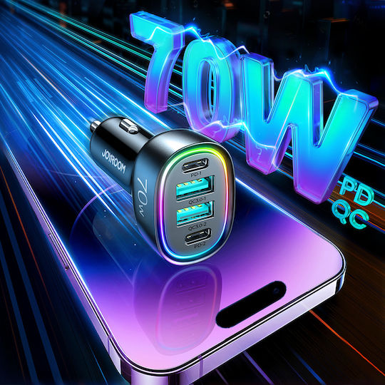 Joyroom JR-CL29 Φορτιστής Αυτοκινήτου 70W 3A με Θύρες: 2xUSB 2xType-C Μαύρο Χρώμα