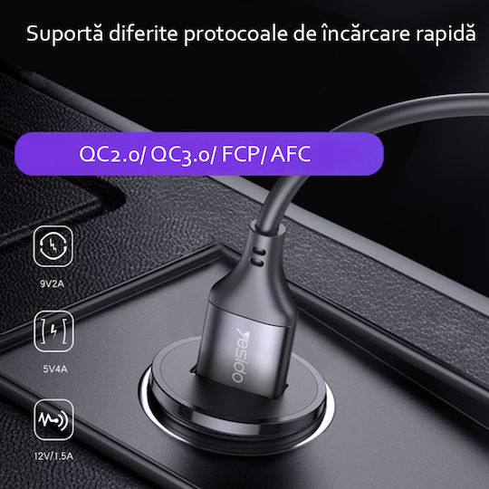 Yesido Y38 Car Charger 18W 4A Fast Charging with One Port 1xUSB-A Black Color