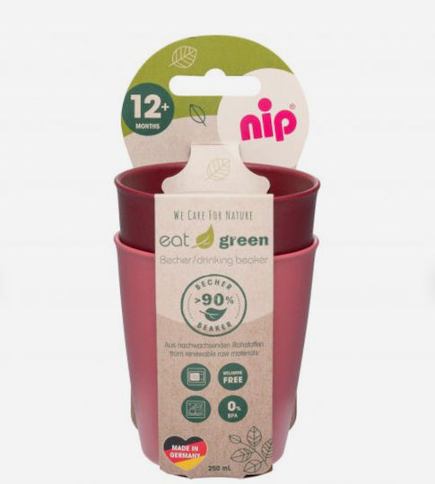 Nip Παιδικά Ποτηράκια Eat Green Beaker από Πλαστικό Κόκκινο 2τμχ 250ml για 12m+