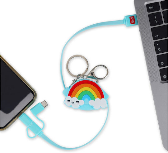 Legami Milano Charge 'N Roll - Rainbow Retractable USB to Lightning / Type-C 1m 2A Cable Multicolour (TRC0002)