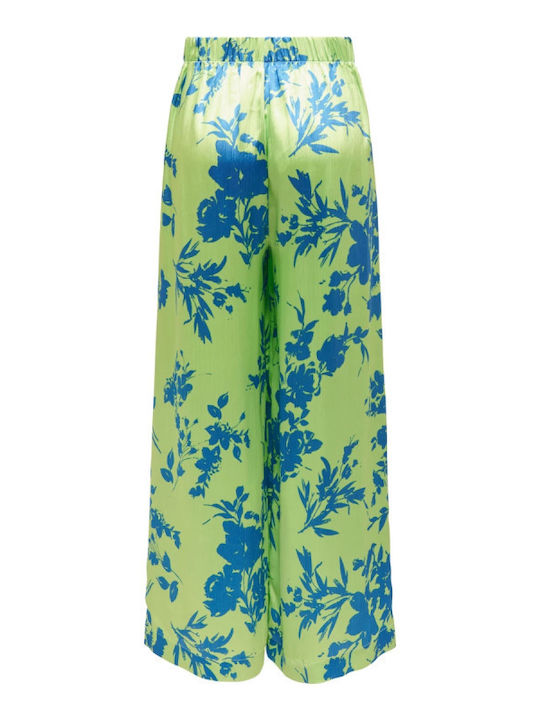 Only 15292715 Damen Stoff Palazzohose mit Gummizug Blumen Summer Green