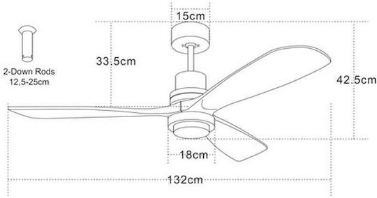 Zambelis Lights Ανεμιστήρας Οροφής 132cm με Φως Μπεζ / Μαύρος