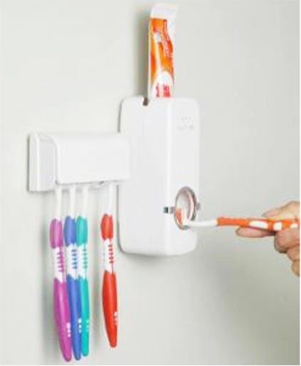 DS-4536 Toothbrush Support Base with Automatic Toothpaste Dispenser Wallpaper Plastic White