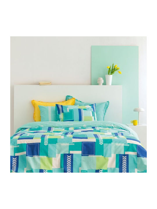 Palamaiki Sheet Sets Queen with Elastic 170x200+30cm. FL6188 Turquoise 4pcs