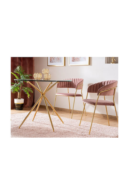 Azalia Table Kitchen with Glass Surface Gold 80x80x76cm