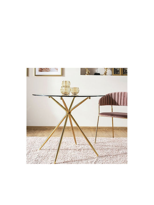 Azalia Table Kitchen with Glass Surface Gold 80x80x76cm