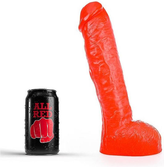 All Black All Red Реалистично дилдо с тестиси Червен 29см