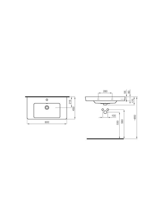 Roca Caserta Ένθετος Νιπτήρας Πορσελάνης 80x45cm Λευκός