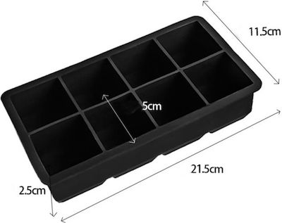 Sugar Love Silicone Ice Cube Tray Rectangular 8 Slots with Lid Black