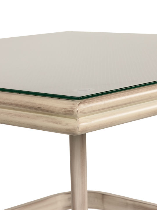 Angola Sitting Room Outdoor Free Standing Table with Glass Surface and Aluminum Frame White 80x80x75cm